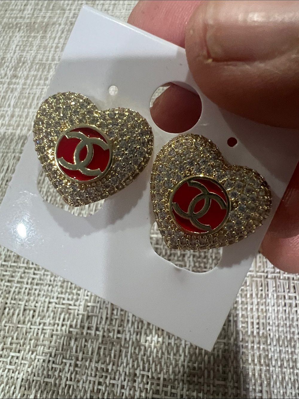 Fashion Jewelry Gold-Tone Heart Stud Earrings with Red Center